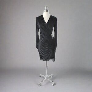 Vintage 80s Black Side Drape Beaded Party Dress S